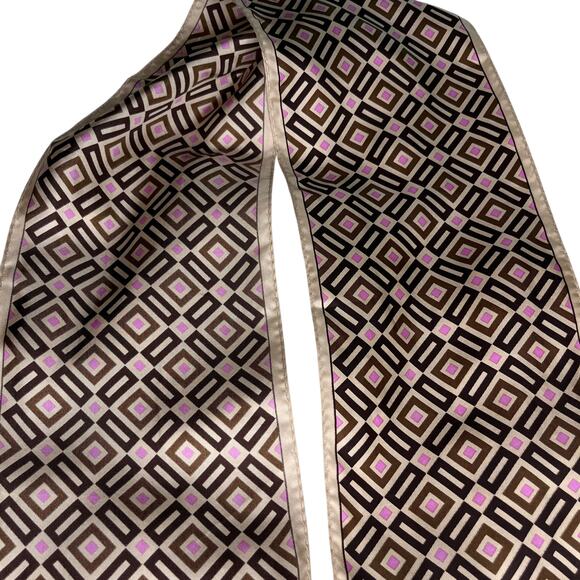 Vintage Ann Taylor Silk Scarf Geometric Brown Beige Pink New - Picture 3 of 13